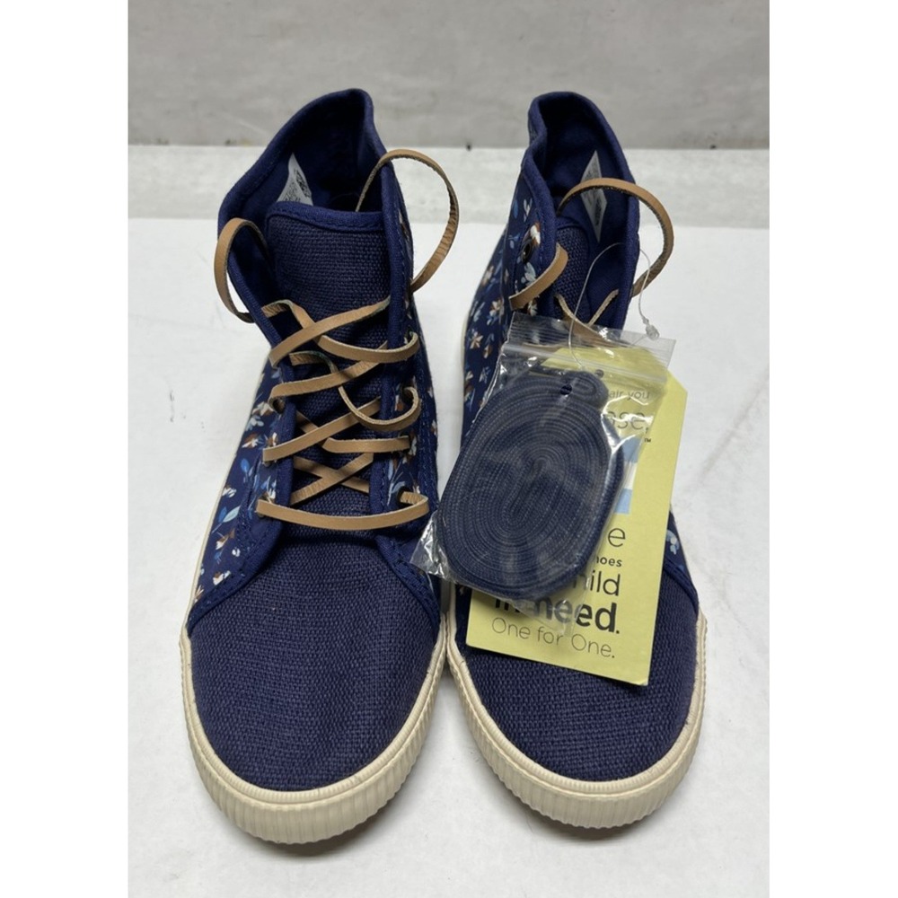 TOMS Floral Print High-Top Sneakers Blue‎ Size 7 Ortholite New - Picture 2 of 8